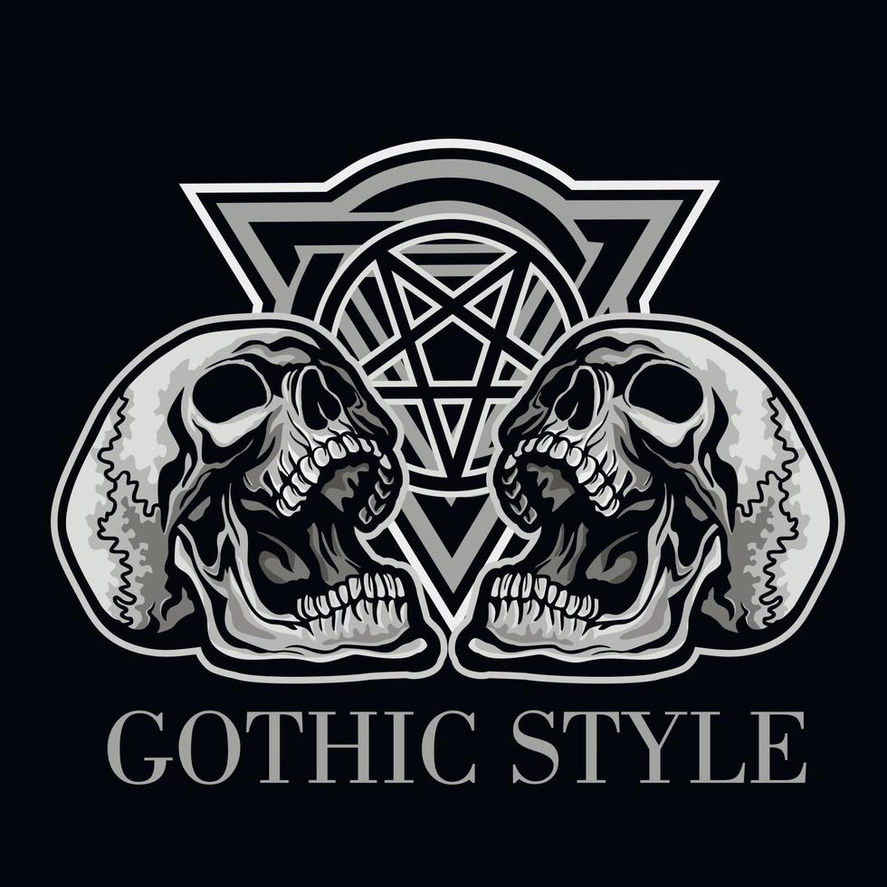 gotisk skylt med skalle, t-shirts i grunge vintage design vektor