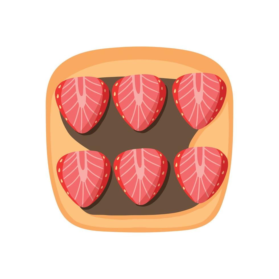 smörgås med chokladpålägg och jordgubbar. choklad toast. vegetarisk mat. vektor illustration i tecknad stil. nyttig frukost
