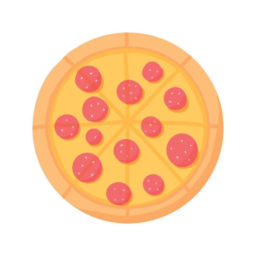 pizza med salami. pepperoni pizza.snabbmat. isolerad på en vit bakgrund. vektor illustration.