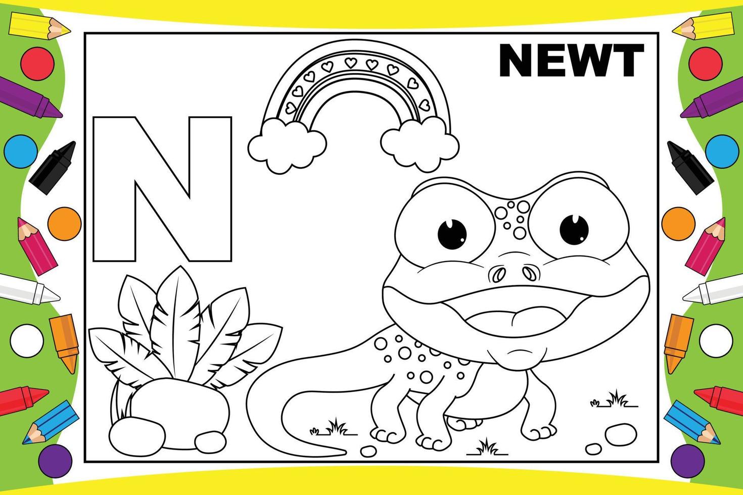 Ausmalbilder Newt Cartoon mit Alphabet für Kinder vektor