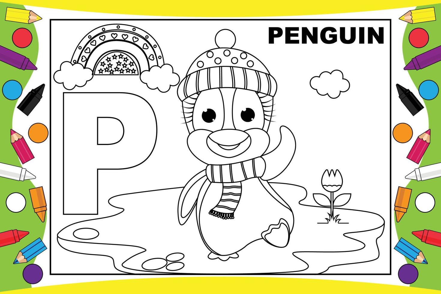 Färbung Pinguin-Cartoon mit Alphabet für Kinder vektor