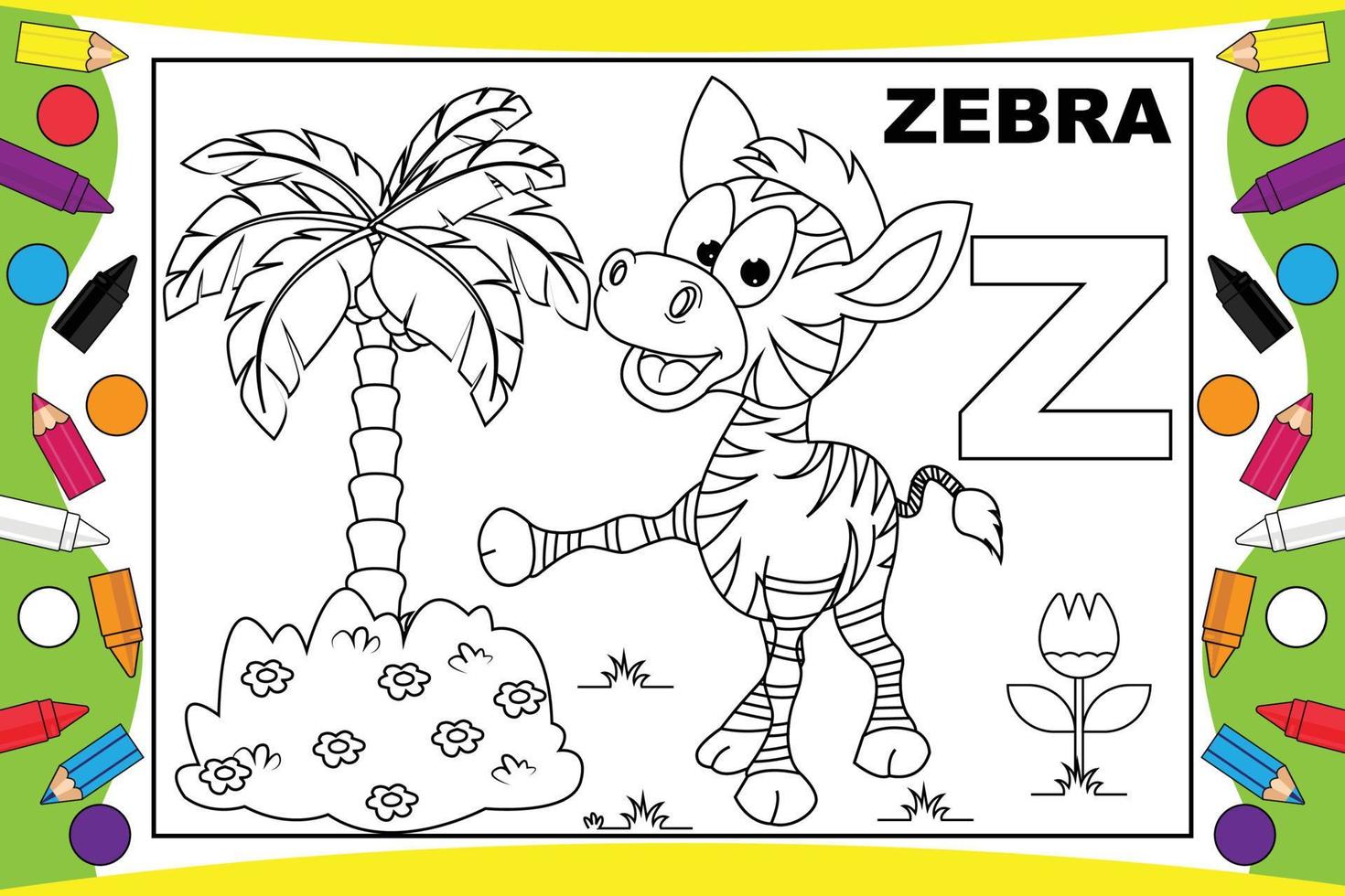 färglägga zebra tecknad med alfabetet för barn vektor