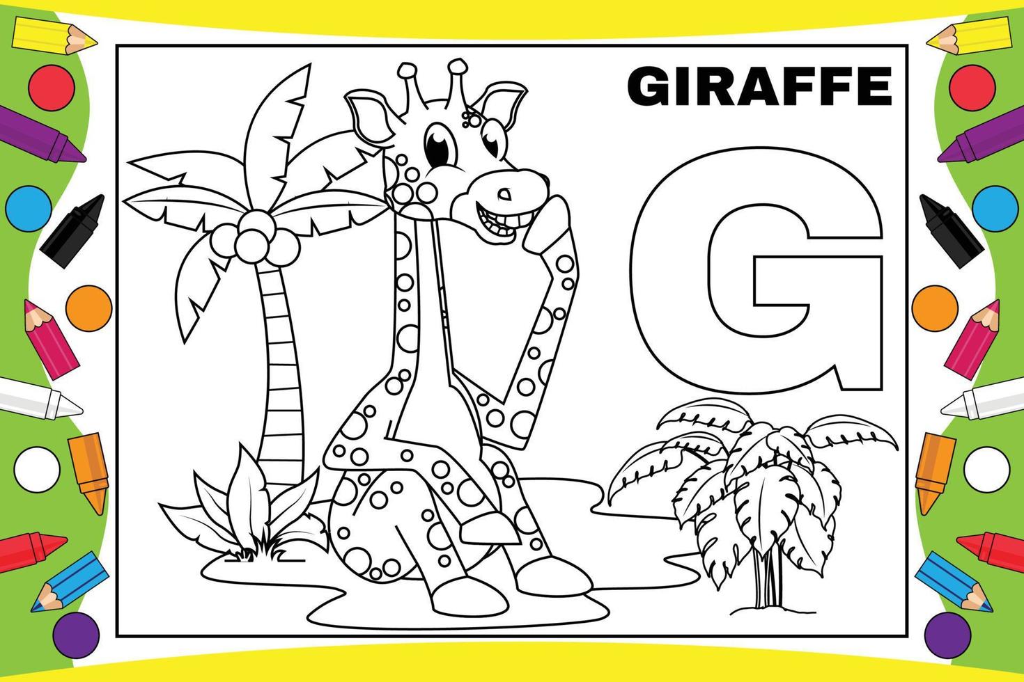 Färbung Giraffe Cartoon mit Alphabet für Kinder vektor