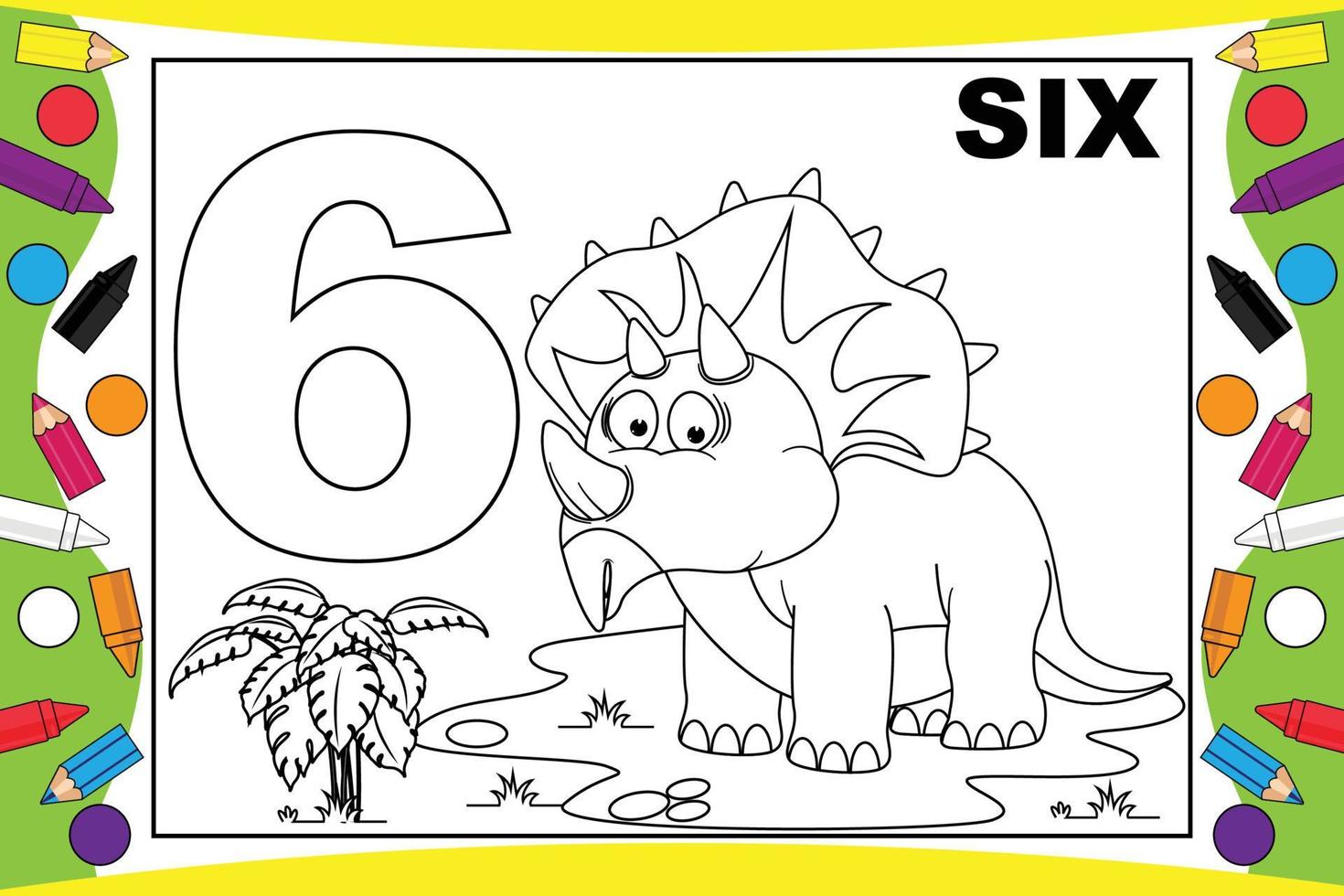 färbung dinosaurier-cartoon mit nummer für kinder vektor