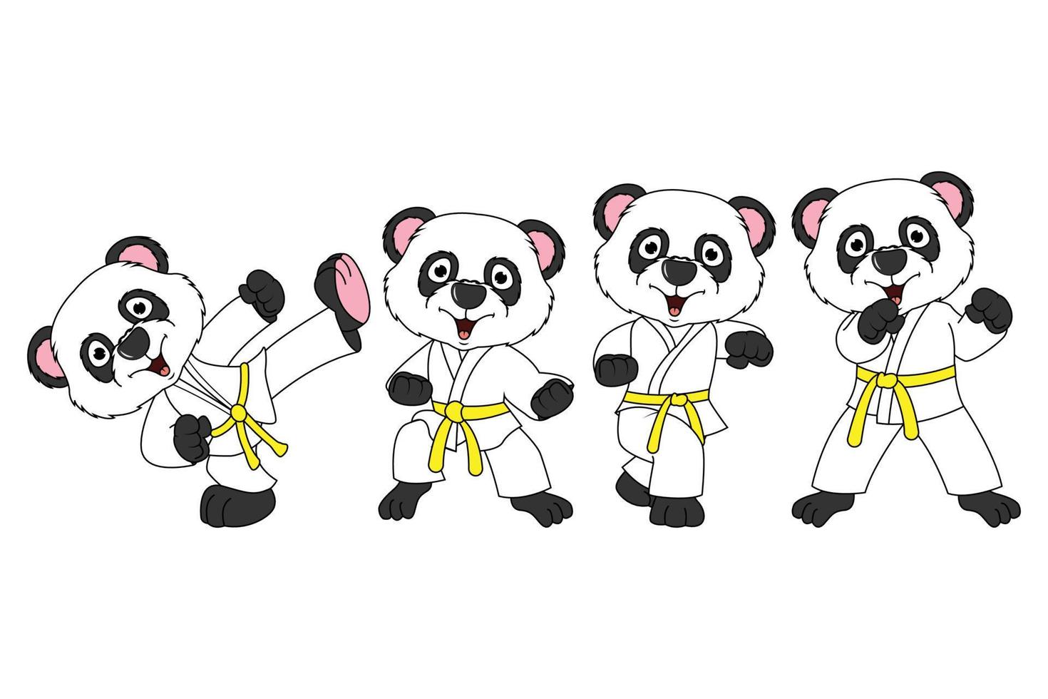 söta panda djur tecknad karate vektor