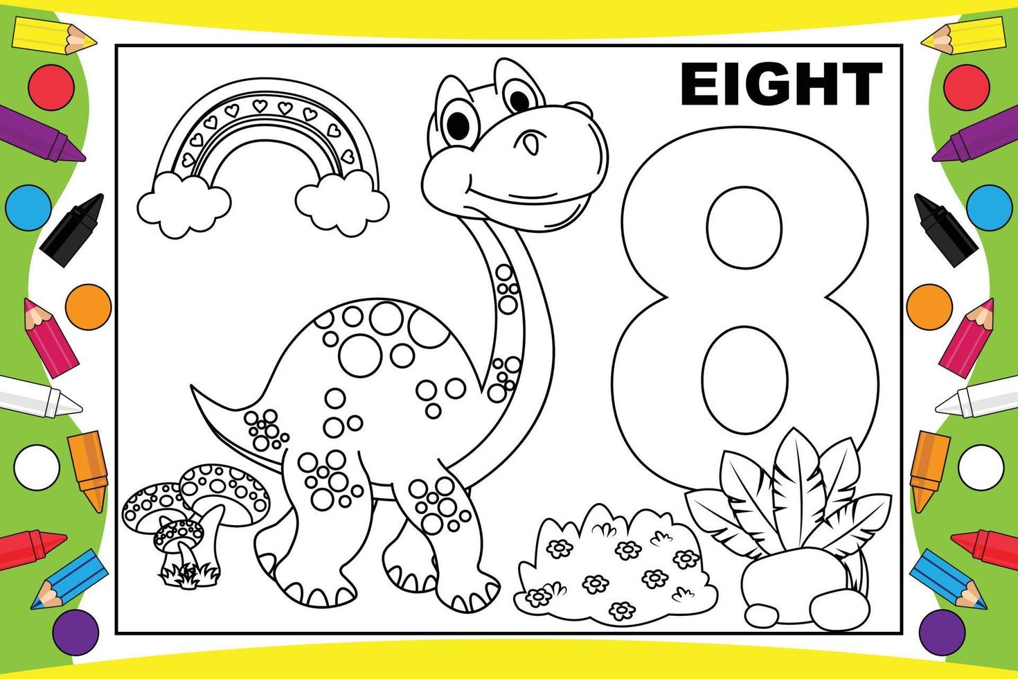 färglägga dinosaurie tecknad med nummer för barn vektor