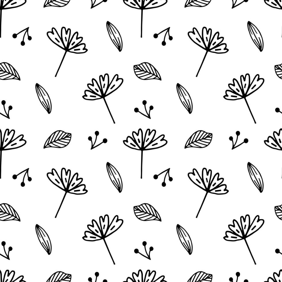 doodle växt mönster. sömlös bakgrund. söta abstrakta blommor. minimalistisk design. universell design för textilier, digitalt papper, kosmetikaförpackningar. vektor illustration, handritad