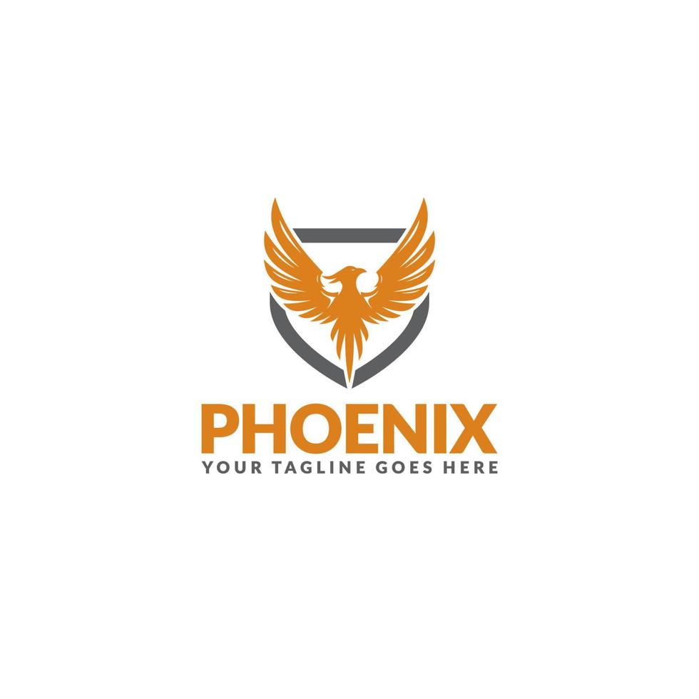 phoenix och sköld logotyp eller ikon design vektor