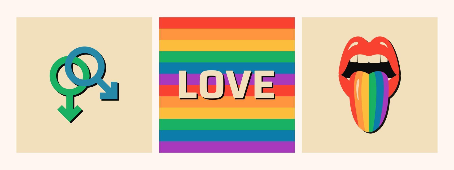 uppsättning minimalistiska hbt-banners. homosexuella relation kön symbol. vektor