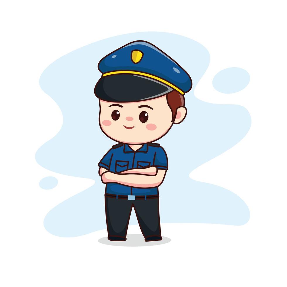 illustration des glücklichen niedlichen polizisten kawaii chibi cartoon character design vektor