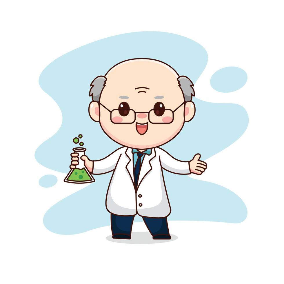 illustration von professor oder wissenschaftler kawaii chibi cartoon character design vektor