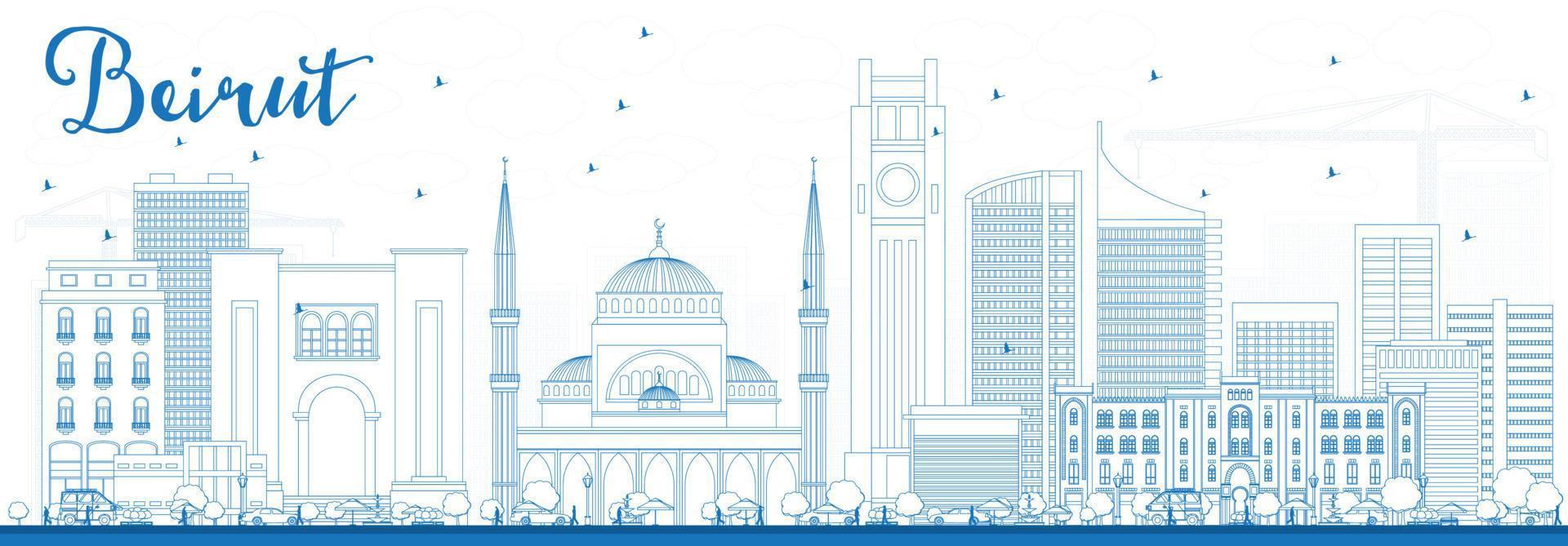 skissera Beiruts silhuett med blå byggnader. vektor