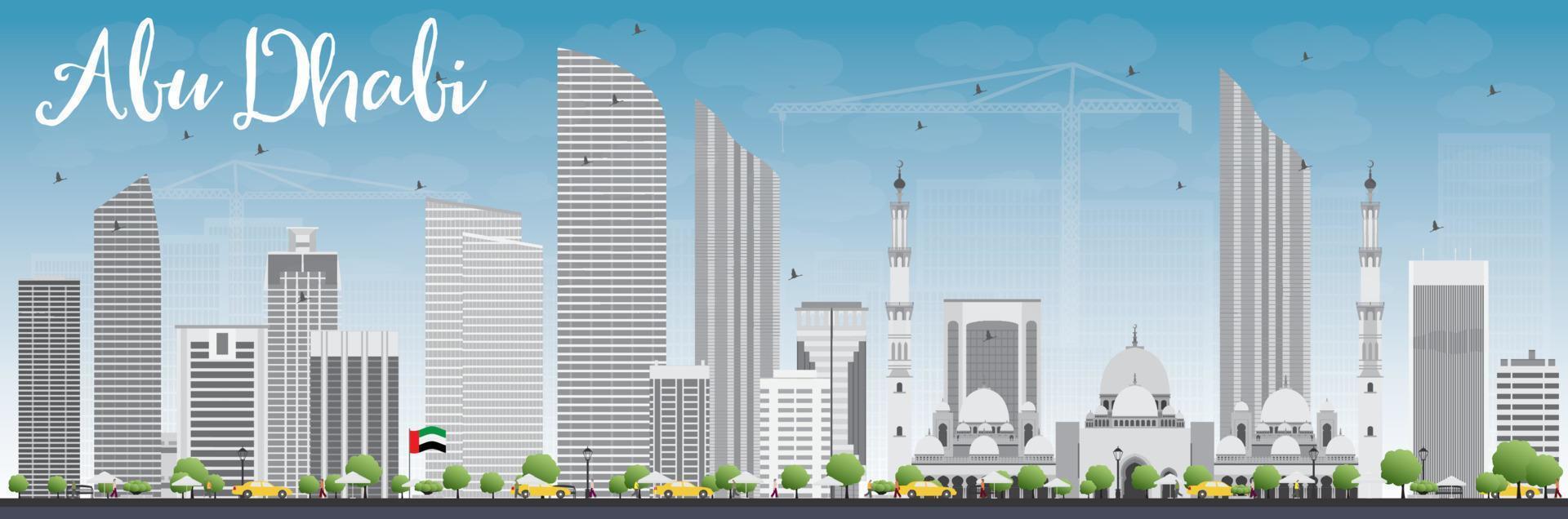 abu dhabi city skyline mit grauen gebäuden und blauem himmel. vektor