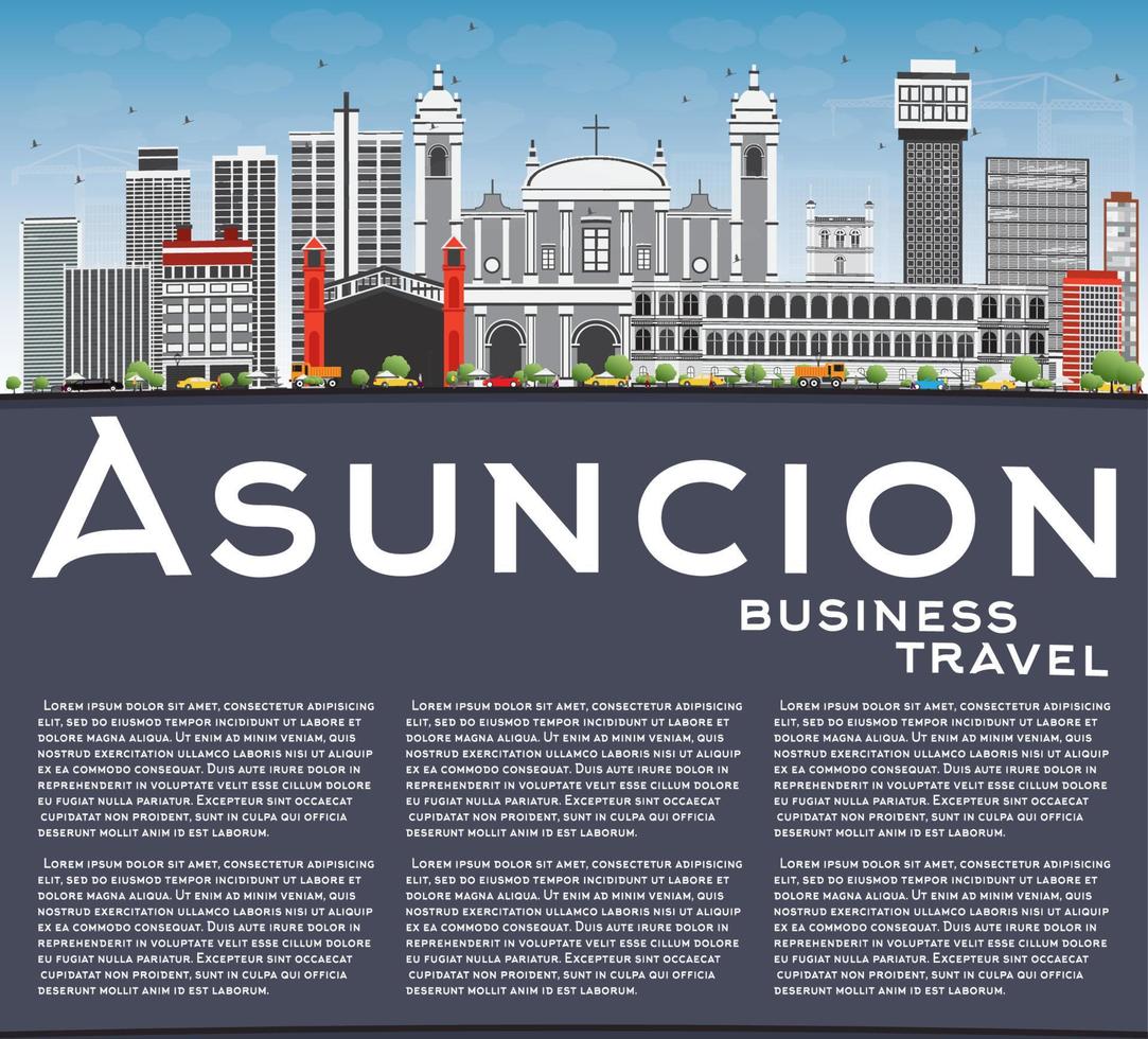 asuncion skyline med grå byggnader, blå himmel och kopia utrymme. vektor