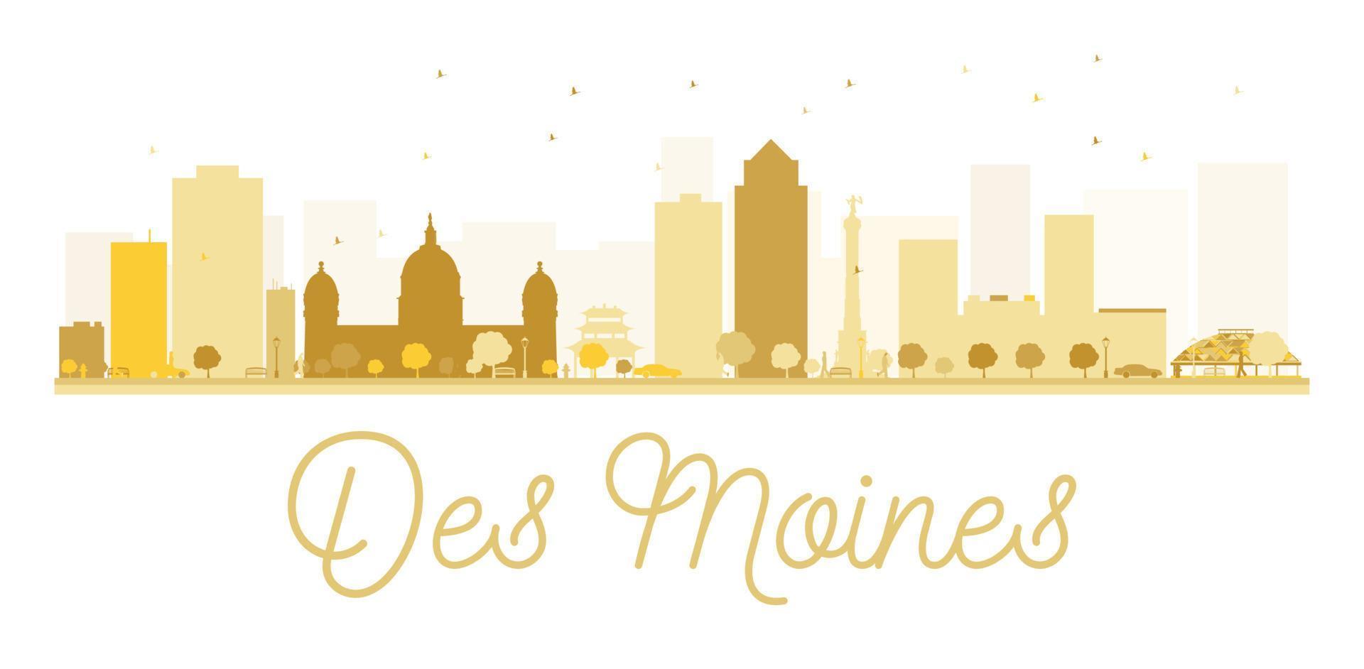 goldene silhouette der skyline der stadt des moines. vektor