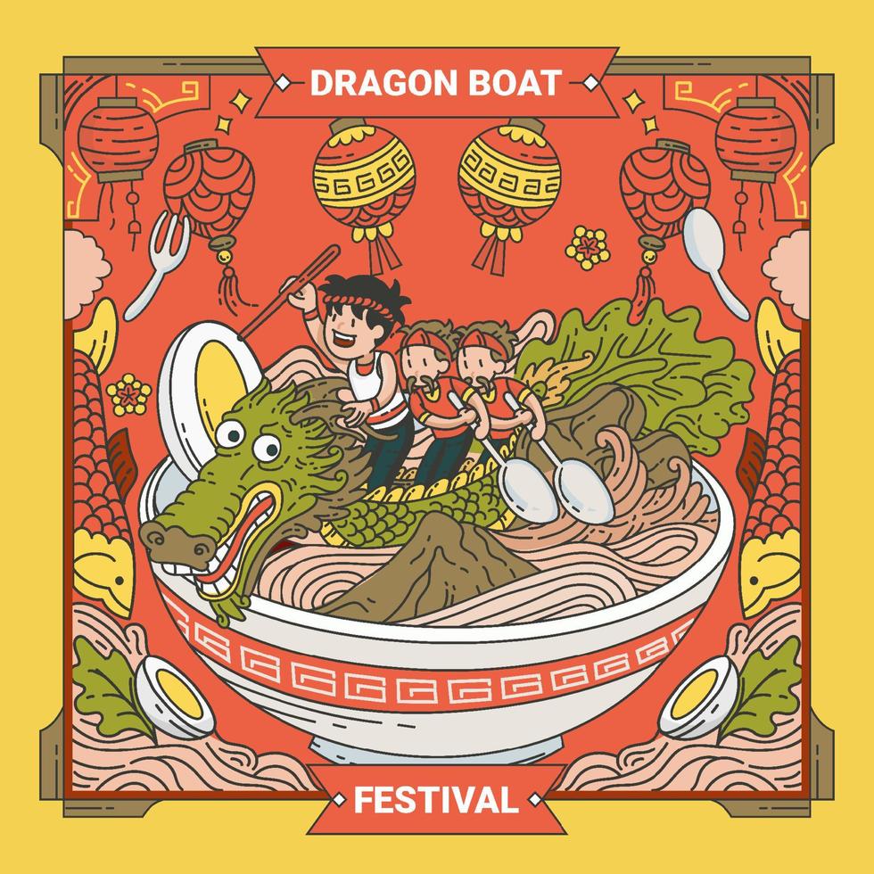 drakbåtsfestival traditionell kinesisk ritstil vektor
