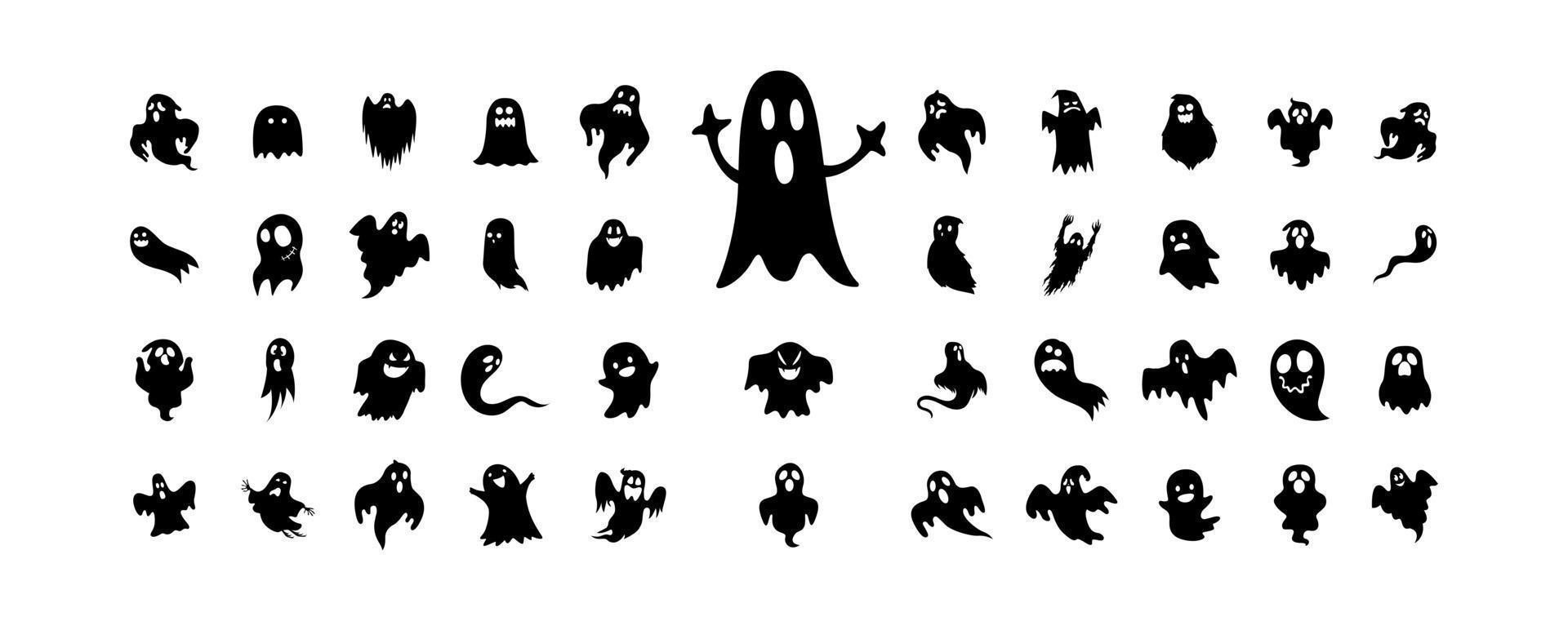 halloween silhuetter svarta ikoner och tecken trumpkin rolig t-shirt halloween pumpa boo häxa spöke skalle fladdermus skelett vektorillustration. vektor
