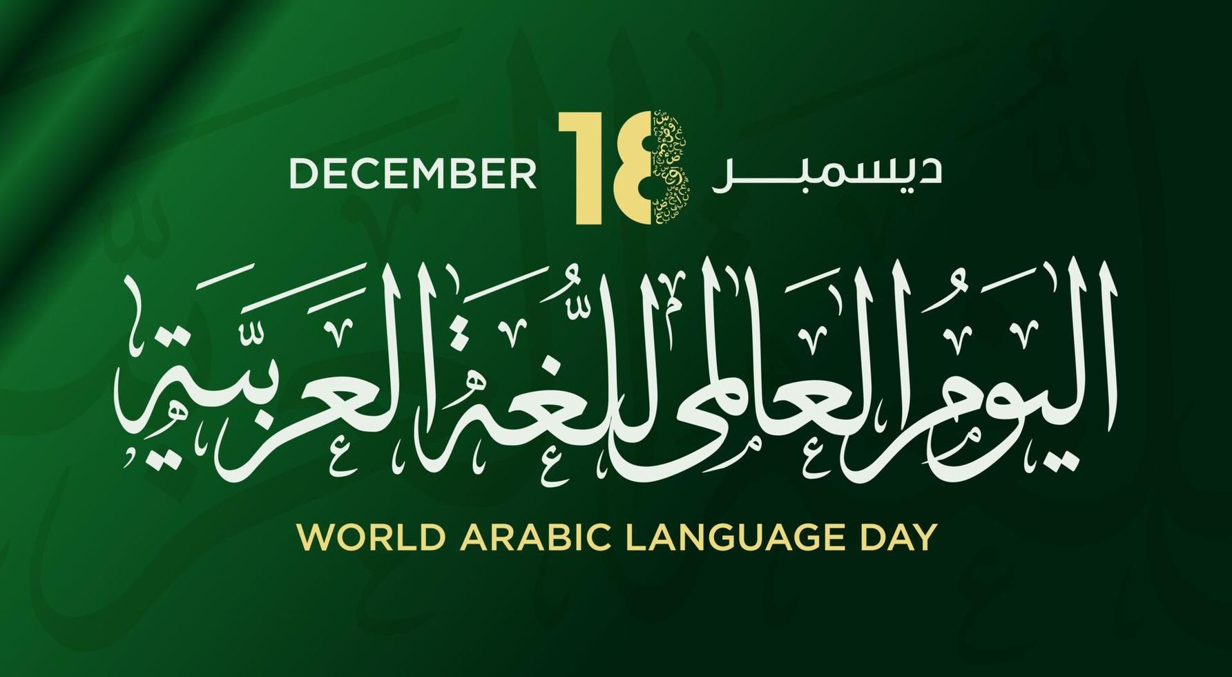 internationella arabiska språkdagen arabisk kalligrafidesign. 18 december, dagen för det arabiska språket i världen. arabiska språkdagens hälsning på arabiska. vektor