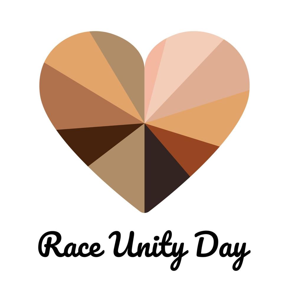 race unity day den 8 juni. hjärta med olika hudtoner färg. ingen rasism, mångfald koncept. anti rasism fyrkantig mall, gratulationskort vektor