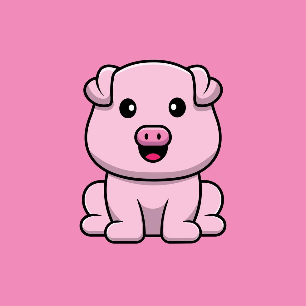 niedliches schwein sitzt cartoon-vektor-symbol-illustration. Tier-Icon-Konzept isolierter Premium-Vektor. vektor