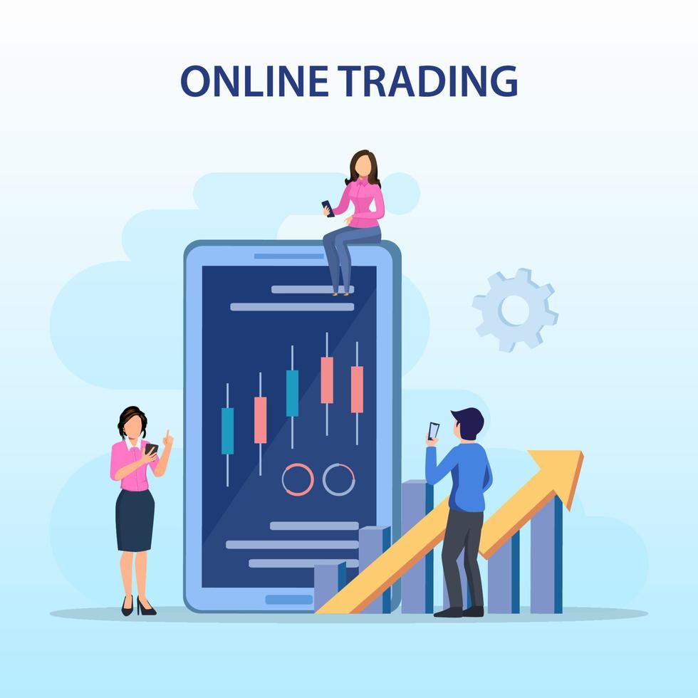 onlinehandel koncept. valutahandelsstrategi, investera i aktier. platt vektormallstil lämplig för webbmålsidor. vektor