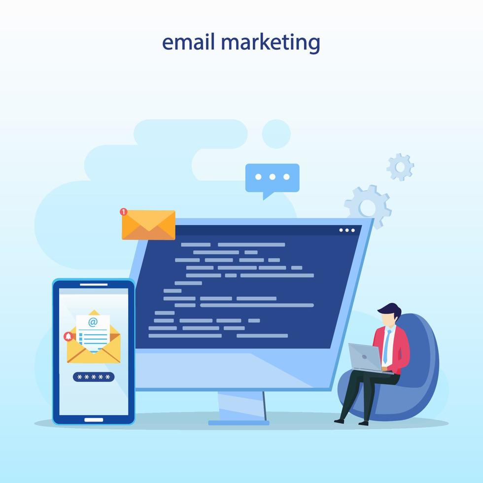 E-Mail-Marketing-Konzept, E-Mail-Marketing-Services, Werbekampagne, digitale Werbung, Online-Geschäftsstrategie, flache Vektorvorlage vektor