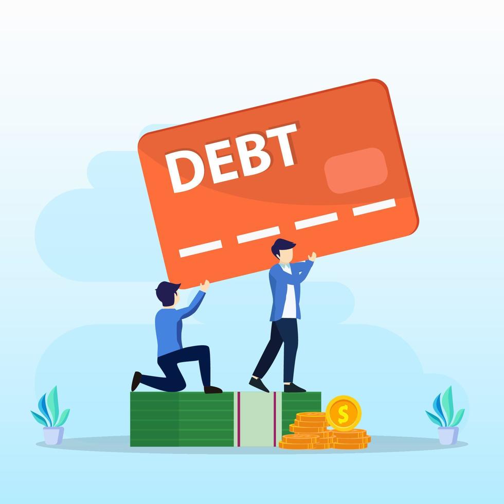 kreditkartenschuldenkonzept, frustrierter geschäftsmann mit finanziellen problemen, schulden und krediten. vektor