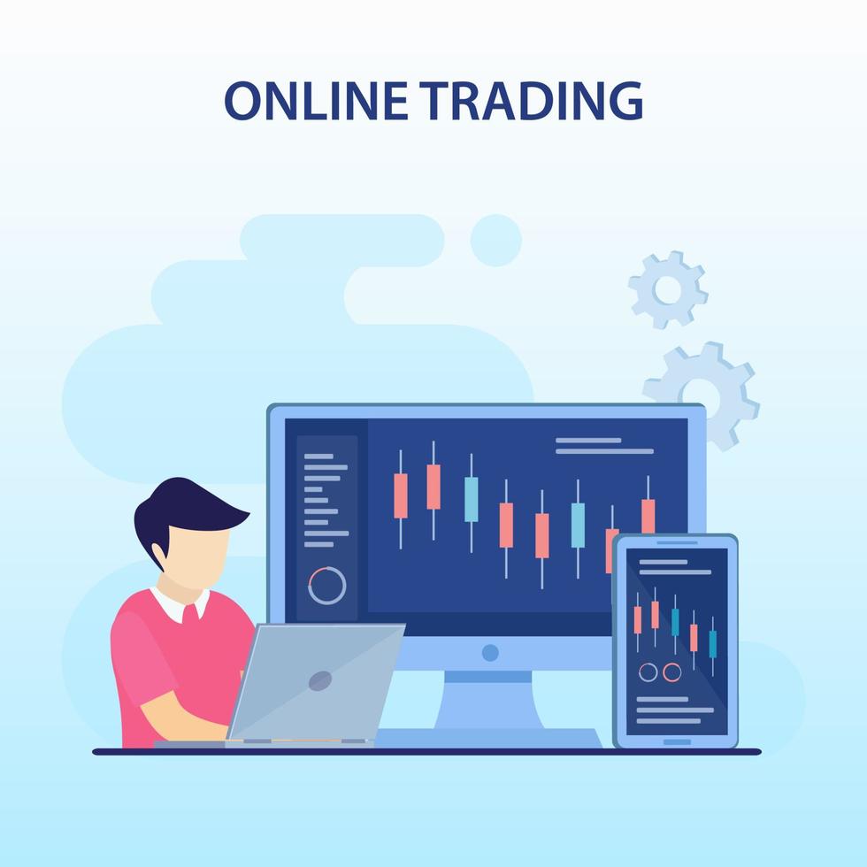 onlinehandel koncept. valutahandelsstrategi, investera i aktier. platt vektormallstil lämplig för webbmålsidor. vektor