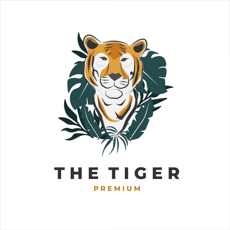logotyp illustration av en tiger bakom en växt vektor