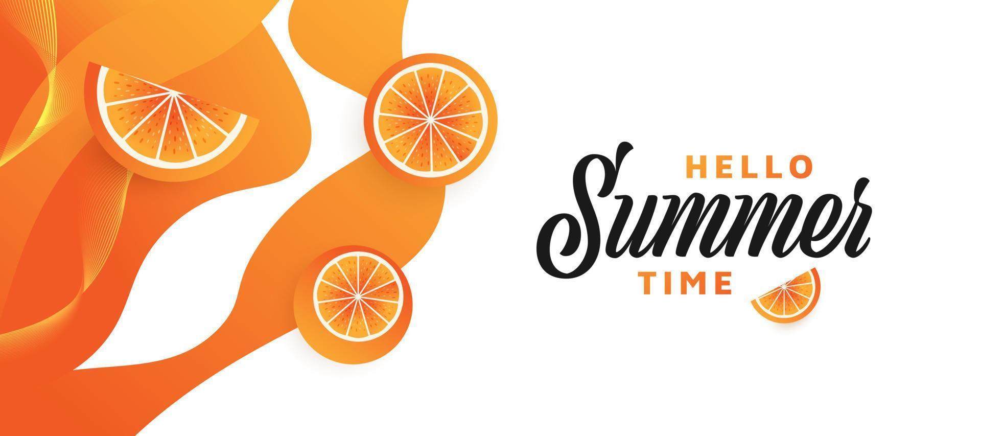 festlicher sommerhintergrund mit 3d realistischen orangen. sommerzeithintergrund für fahnen- oder plakatdesign. Hallo Sommerdesign vektor