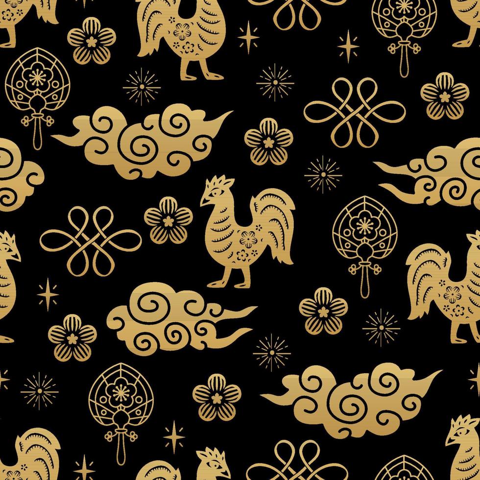 traditionella kinesiska stjärntecken tupp sömlösa mönster. orientalisk prydnad vektor