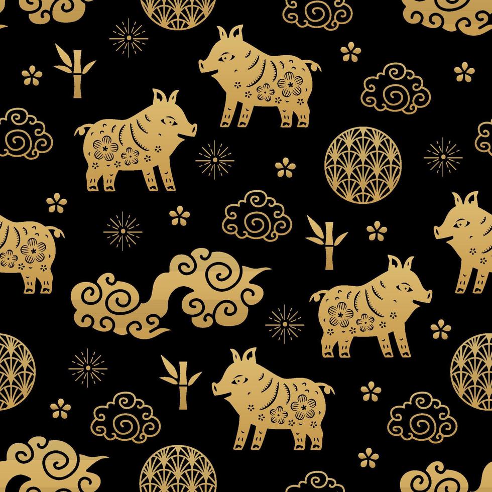 kinesiska traditionella stjärntecken gris seamless mönster. orientalisk prydnad vektor