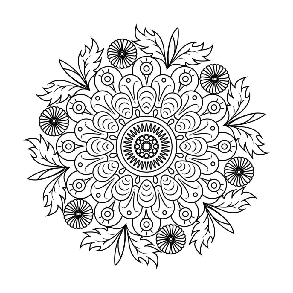 Blumenornament-Mandala-Design-Hintergrund. Gliederungsmandala für Malbuch vektor