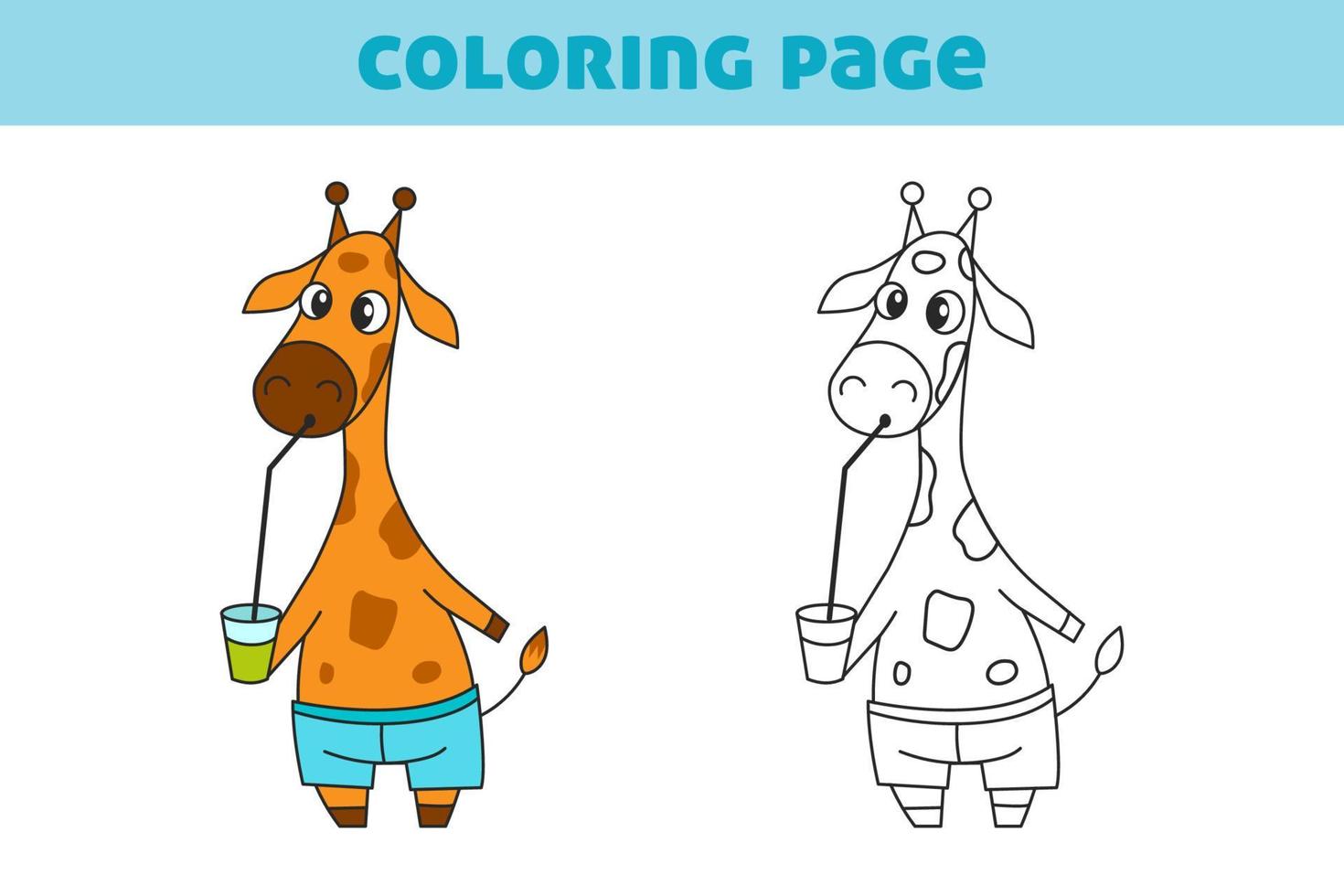 målarbok med en söt liten giraff. ett enkelt spel för förskolebarn. vektor illustration för böcker, målarbok, hem fritid och utbildningsmaterial.