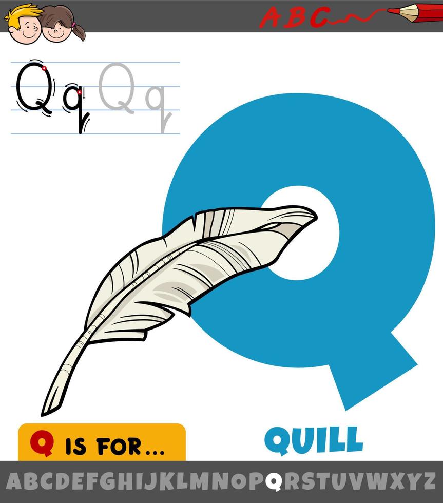 bokstaven q från alfabetet med penna ord tecknad vektor