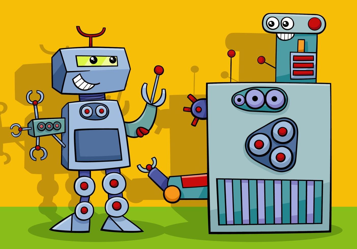 två komiska robotar fantasifigurer pratar vektor