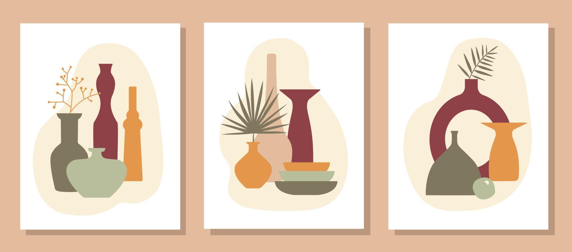 keramiska vaser färdiggjord affisch eller tryck. samling av trendiga keramiska vaser. vektor