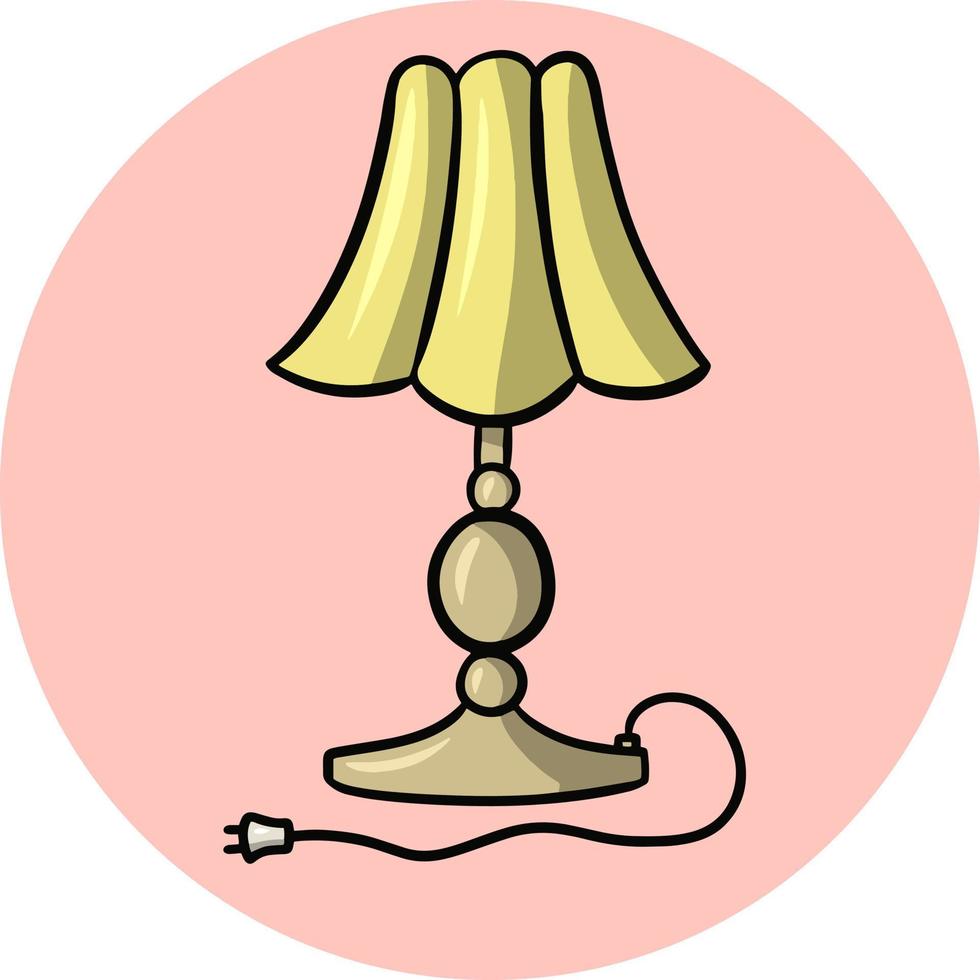 bordslampa med gul lampskärm i tecknad stil och bordslampor för att arbeta i mörkret, vektorillustration vektor