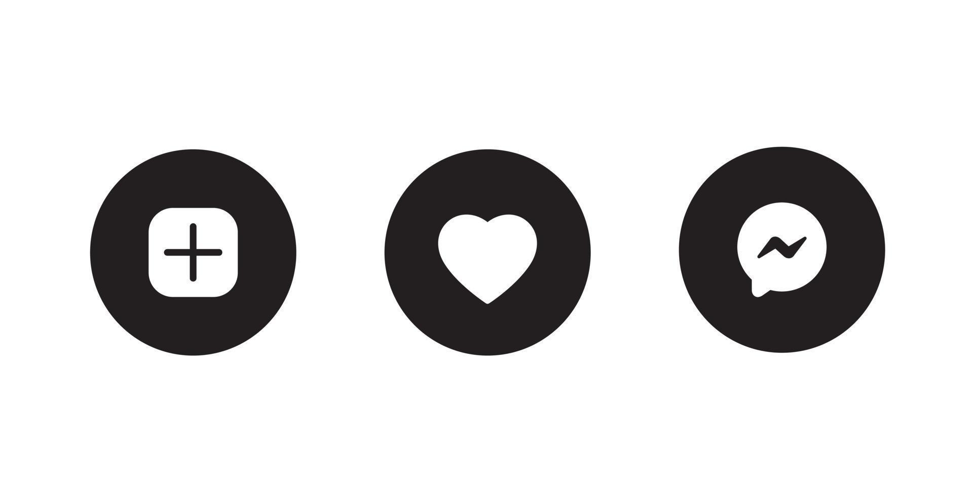 Lägg till, kärlek och meddelande ikon vektor i cirkel-knappen. inslag i sociala medier