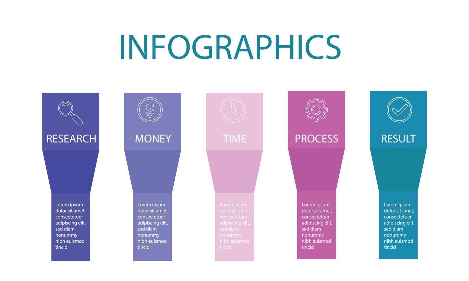 Vektor-Infografik-Design mit Symbolen. Prozessdiagramm, Flussdiagramm, Infografik, Infografiken für Geschäftskonzept, Präsentationsbanner, Workflow-Layout. vektor