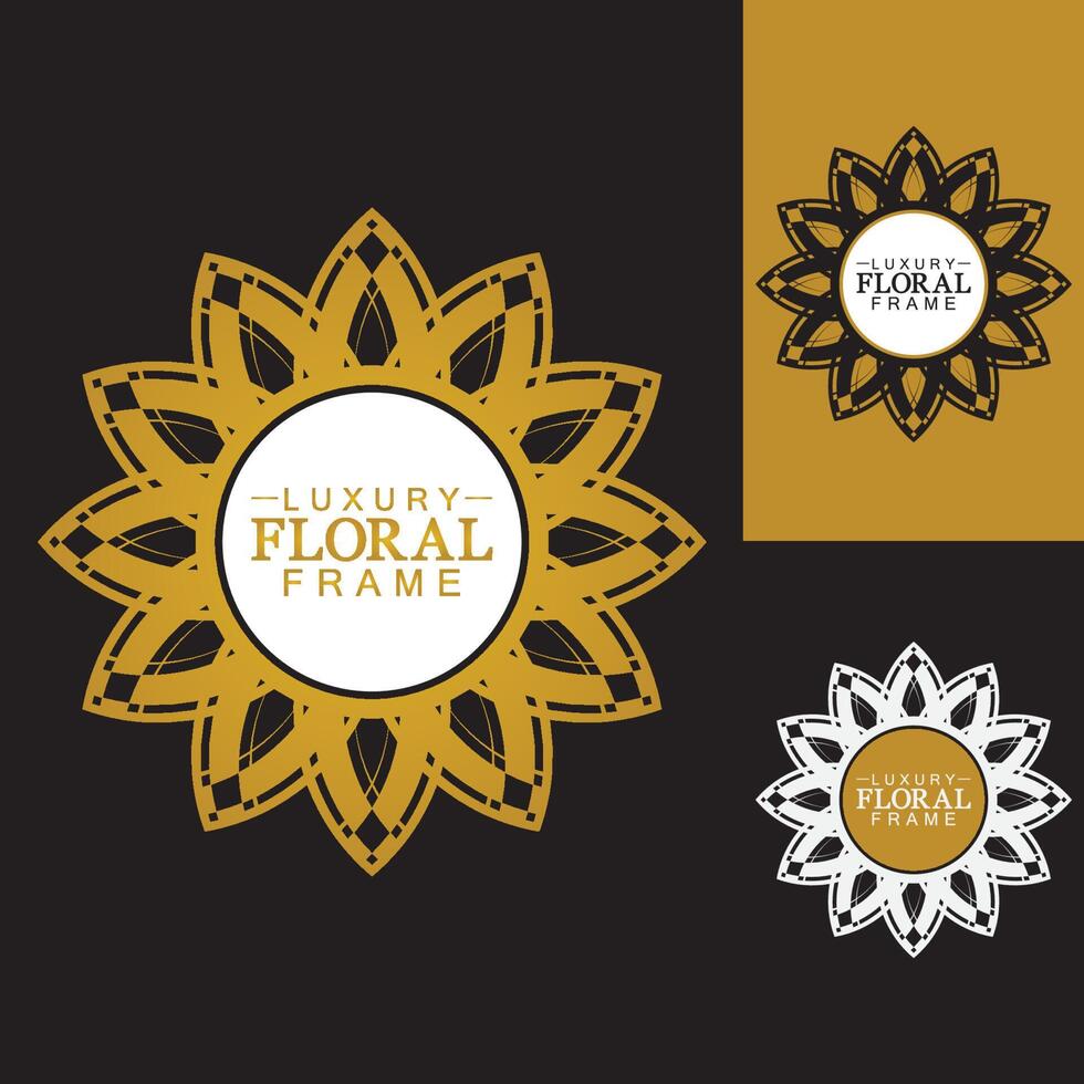 guld lyx rund prydnad, blommönster design logotyp, gyllene dekorativa mall, heraldiska emblem, företag grafik, mode tecken vektor