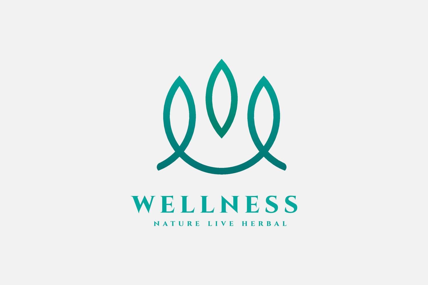 abstrakt wellness logotyp. grön linjär stil blad på vit bakgrund. användbar för natur-, kosmetika-, hälso- och skönhetslogotyper. platt vektor logotyp designmall element.