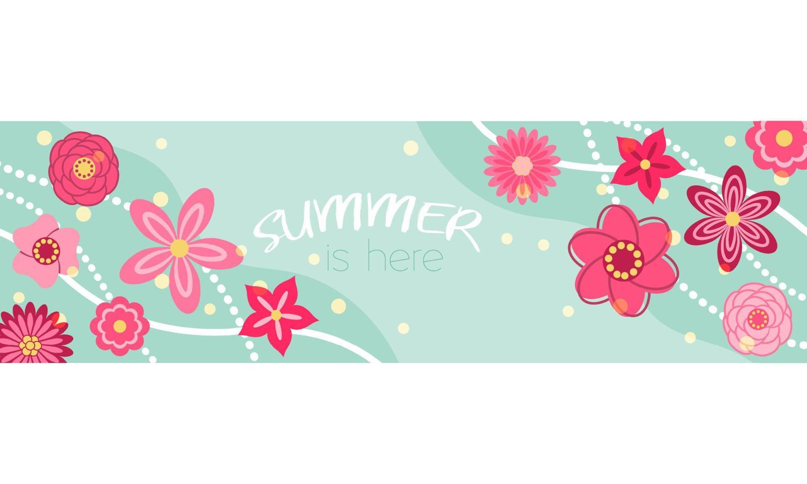 sommar banner med röda blommor. horisontell flygblad. toppen av sidan. vektor illustration. tecknad stil