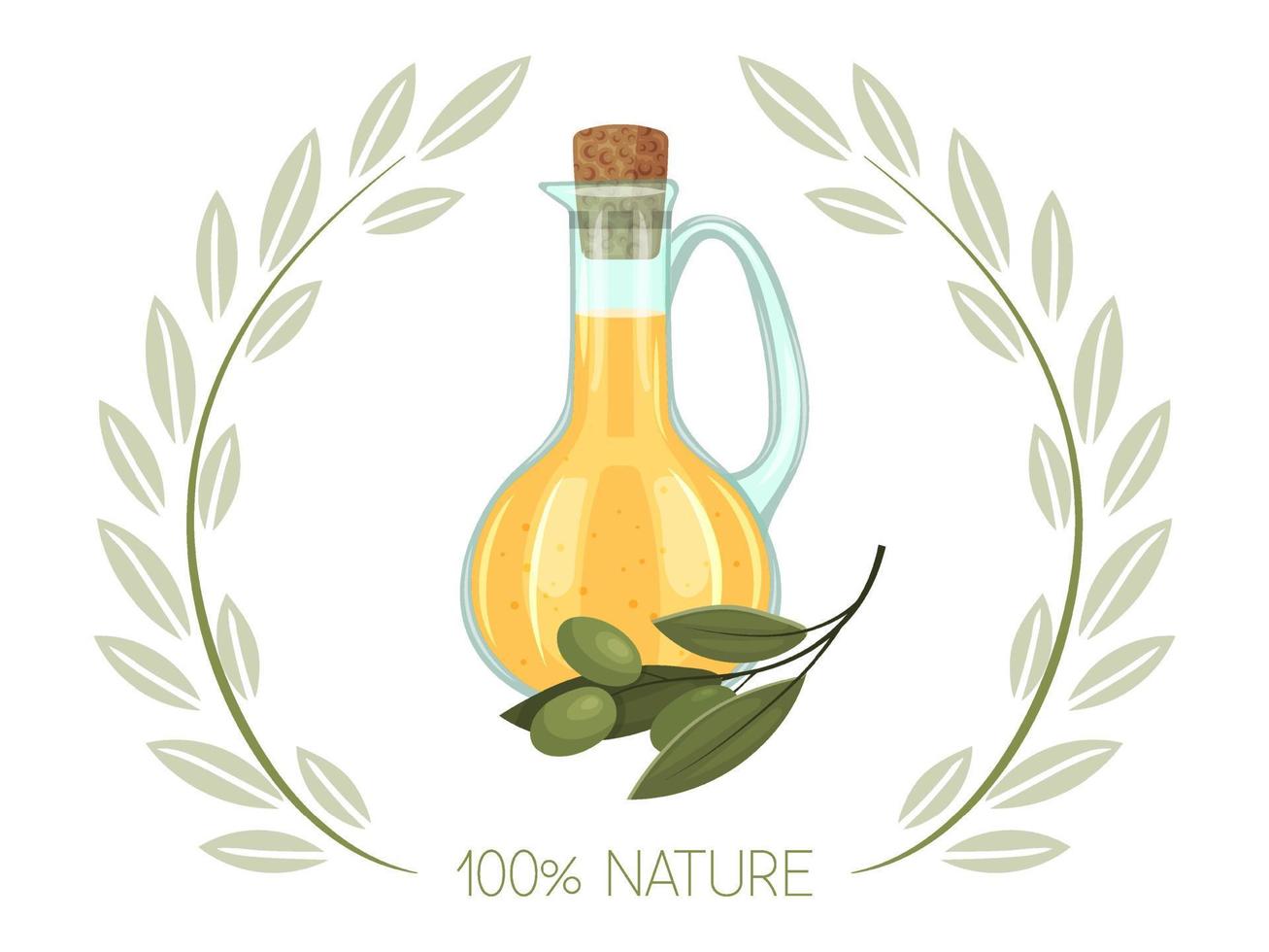 olivolja i en glasflaska och en kvist oliv. mat ikon. vektor illustration. isolerad på vitt. tecknad stil.