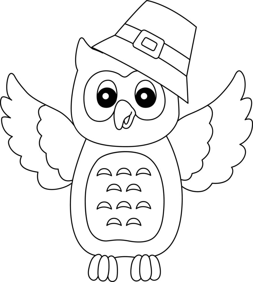 Thanksgiving Owl Pilgerhut isolierte Färbung vektor