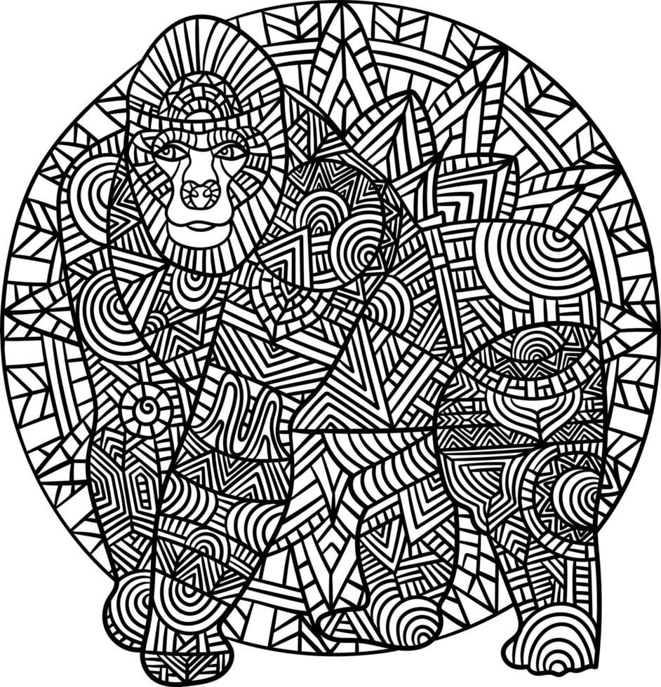 gorilla mandala målarbok för vuxna vektor