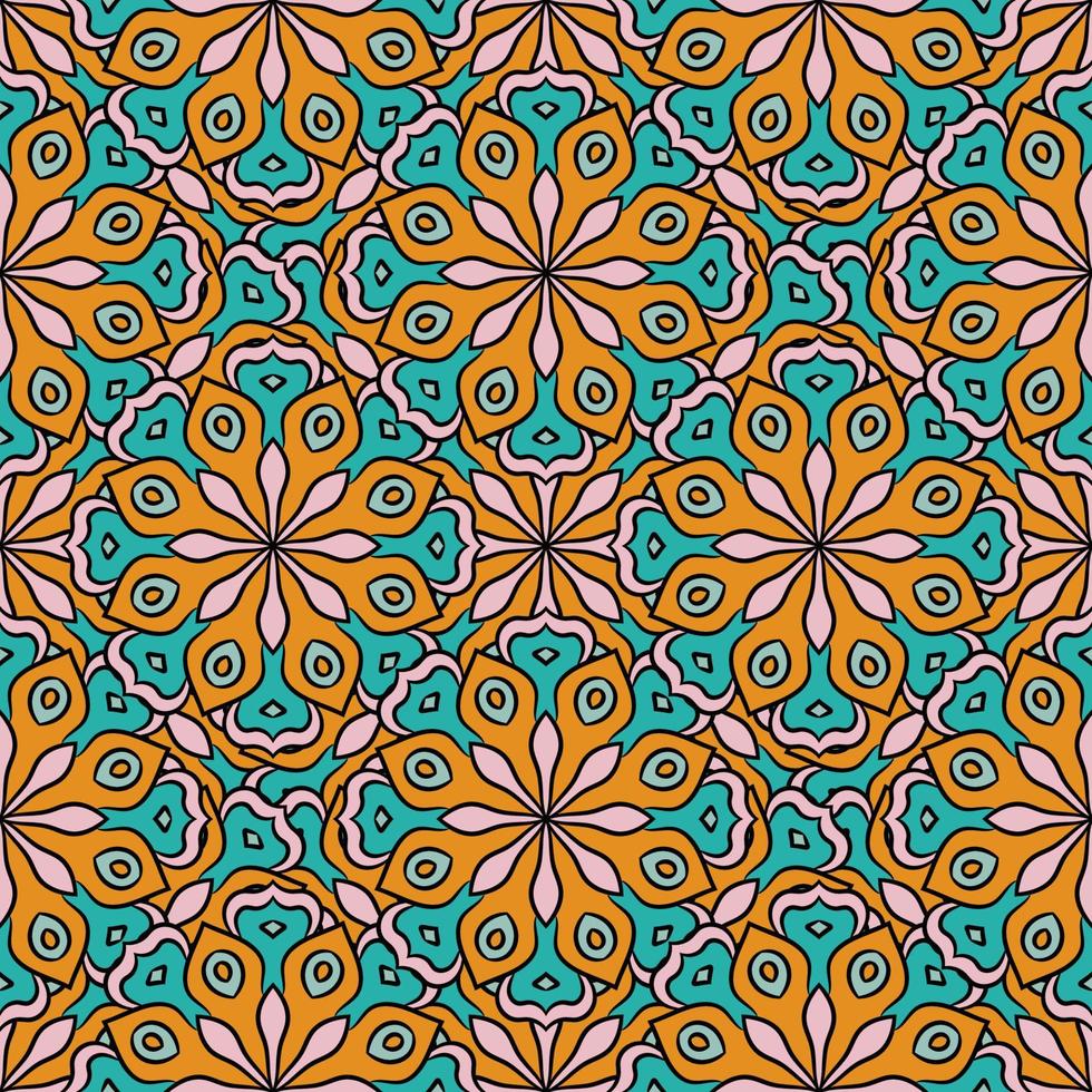 abstraktes nahtloses Muster mit Mandala-Blume. Mosaik, Fliese, Tupfen. Blumenhintergrund. vektor