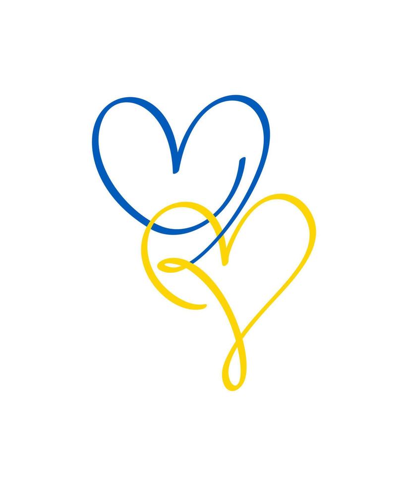 blaue und gelbe Kalligraphie zwei Liebhaber ukrainische Herzen. hand gezeichnetes symbol logo vektor familie valentinstag. Dekor für Grußkarten, Becher, Fotoüberlagerungen, T-Shirt-Druck, Flyer, Posterdesign