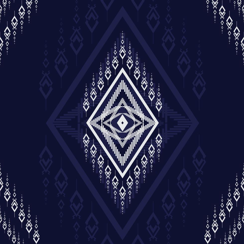 Geometrisches ethnisches Muster traditionelles Texturdesign und dunkelblaues Muster für Teppich, Tapete, Kleidung, Verpackung, Batik, Stoff, Kleidung, Mode, im Vektorgrafik-Stickstil vektor