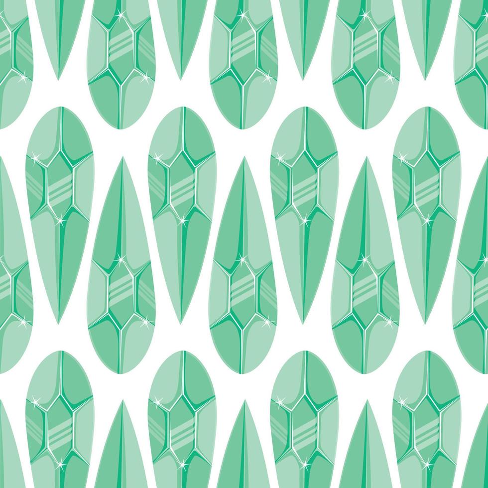 Nahtloses Muster mit hellgrünen magischen Kristallen in einem einfachen minimalistischen flachen Stil auf weißem Hintergrund vektor